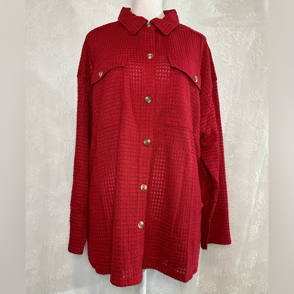 Women's Red Button-Up Top
